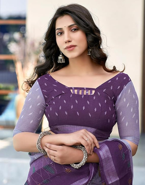 Siril Women'S Tassel & Printed Cotton Saree With Blouse